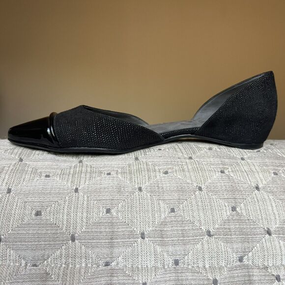 Stuart Weitzman Black Patent Leather Pointed Cap Toe D'Orsay Flat Shoes Women 6 - Picture 2 of 16